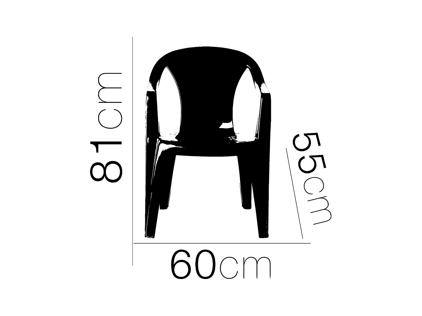 Lot de 4 chaise de jardin empilable à dossier haut en polypropylène, résistant aux UV - Longueur 60 x Profondeur 55 x Hauteur 81 cm -JUANIO-