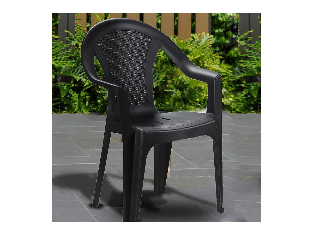 Lot de 4 chaise de jardin empilable à dossier haut en polypropylène, résistant aux UV - Longueur 60 x Profondeur 55 x Hauteur 81 cm -JUANIO-