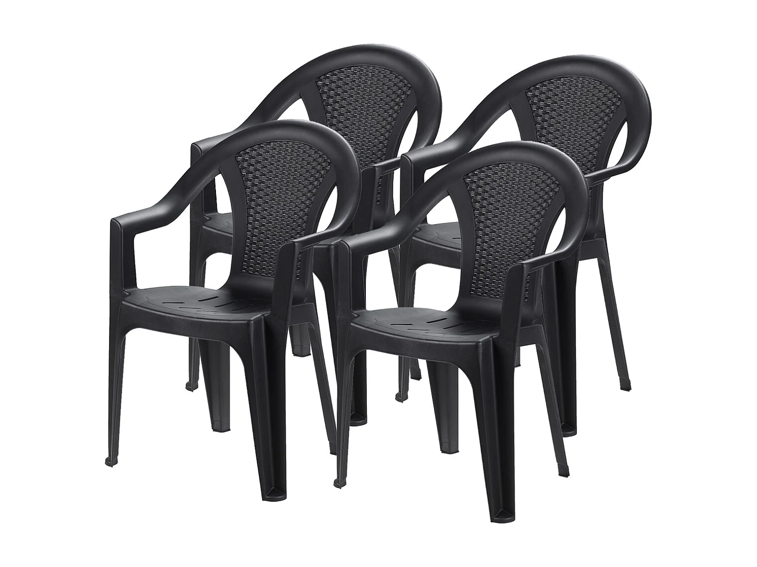 Lot de 4 chaise de jardin empilable à dossier haut en polypropylène, résistant aux UV - Longueur 60 x Profondeur 55 x Hauteur 81 cm -JUANIO-