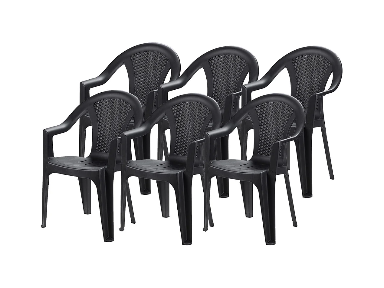 Lot de 6 chaise de jardin empilable à dossier haut en polypropylène, résistant aux UV - Longueur 60 x Profondeur 55 x Hauteur 81 cm -JUANIO-