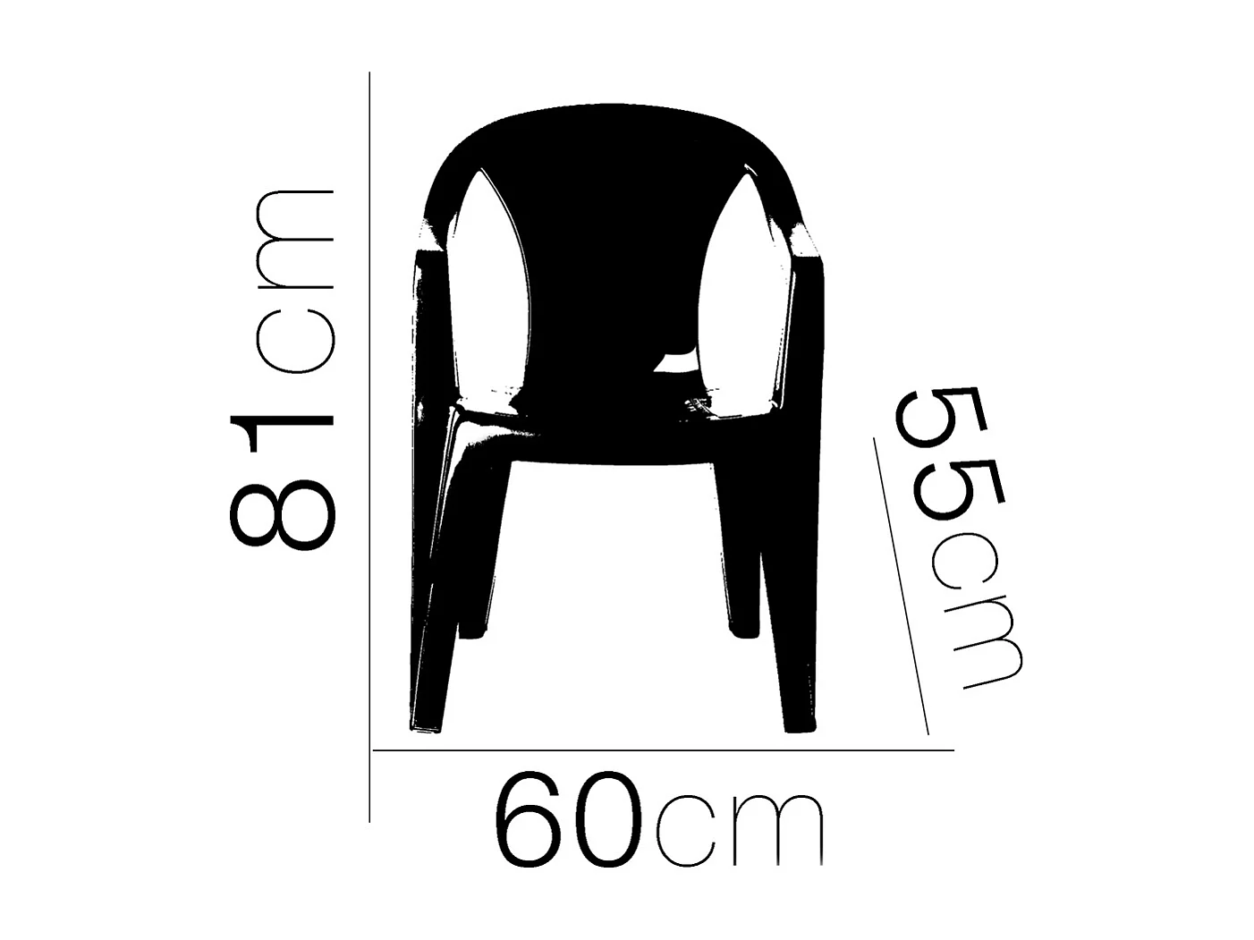 Lot de 6 chaise de jardin empilable à dossier haut en polypropylène, résistant aux UV - Longueur 60 x Profondeur 55 x Hauteur 81 cm -JUANIO-