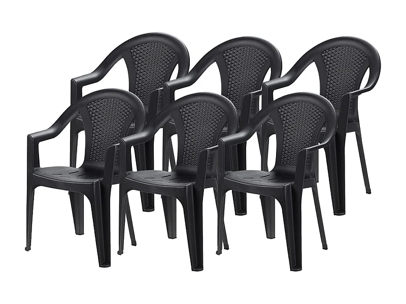 Lot de 6 chaise de jardin empilable à dossier haut en polypropylène, résistant aux UV - Longueur 60 x Profondeur 55 x Hauteur 81 cm -JUANIO-