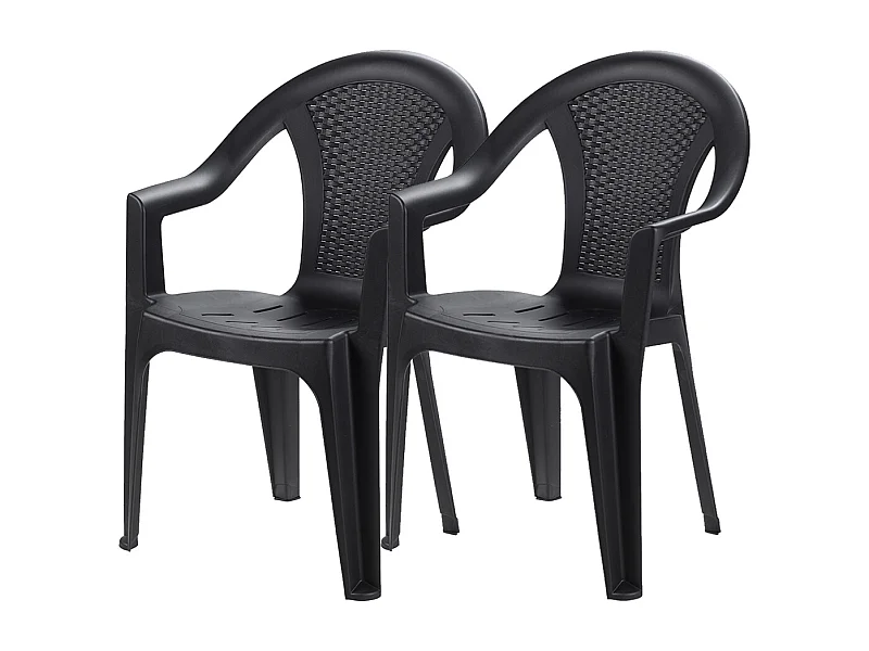 Lot de 2 chaise de jardin empilable à dossier haut en polypropylène, résistant aux UV - Longueur 60 x Profondeur 55 x Hauteur 81 cm -JUANIO-