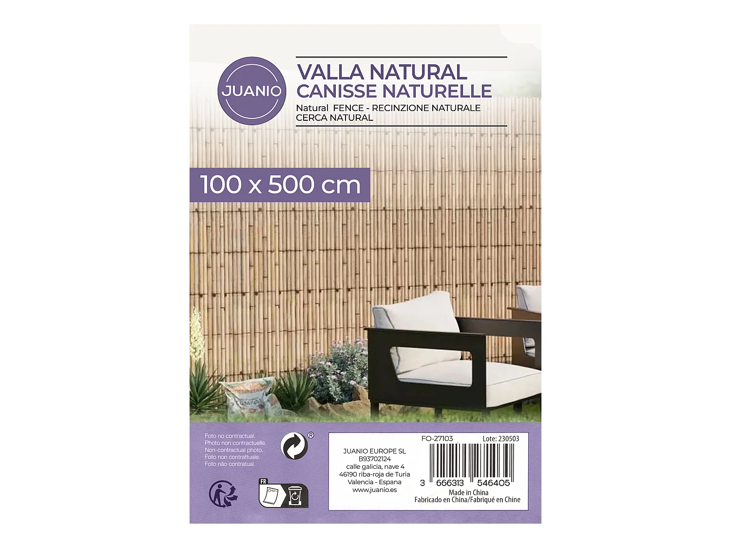 Lot de 2 canisse en bambou, clôture de jardin, couverture de protection contre le vent et le soleil - Longueur 500 x Profondeur 100 cm -JUANIO-