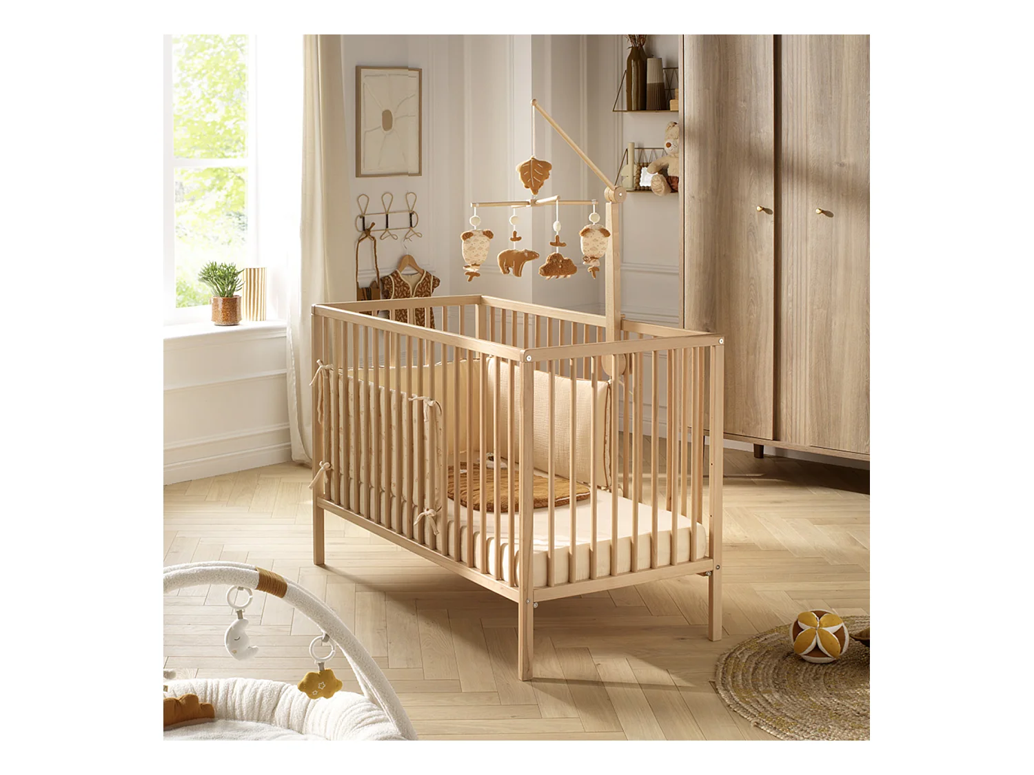 Lettino in legno con doghe con materasso 120x60