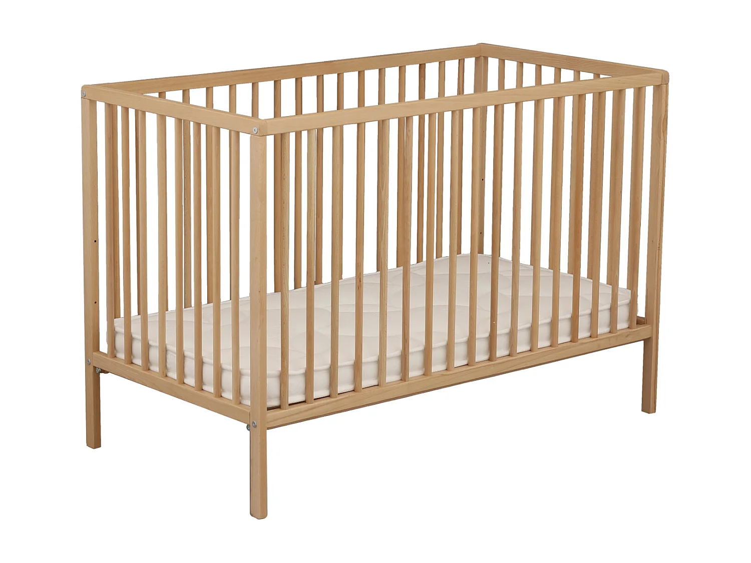 Cuna de madera con listones con colchón de 120x60