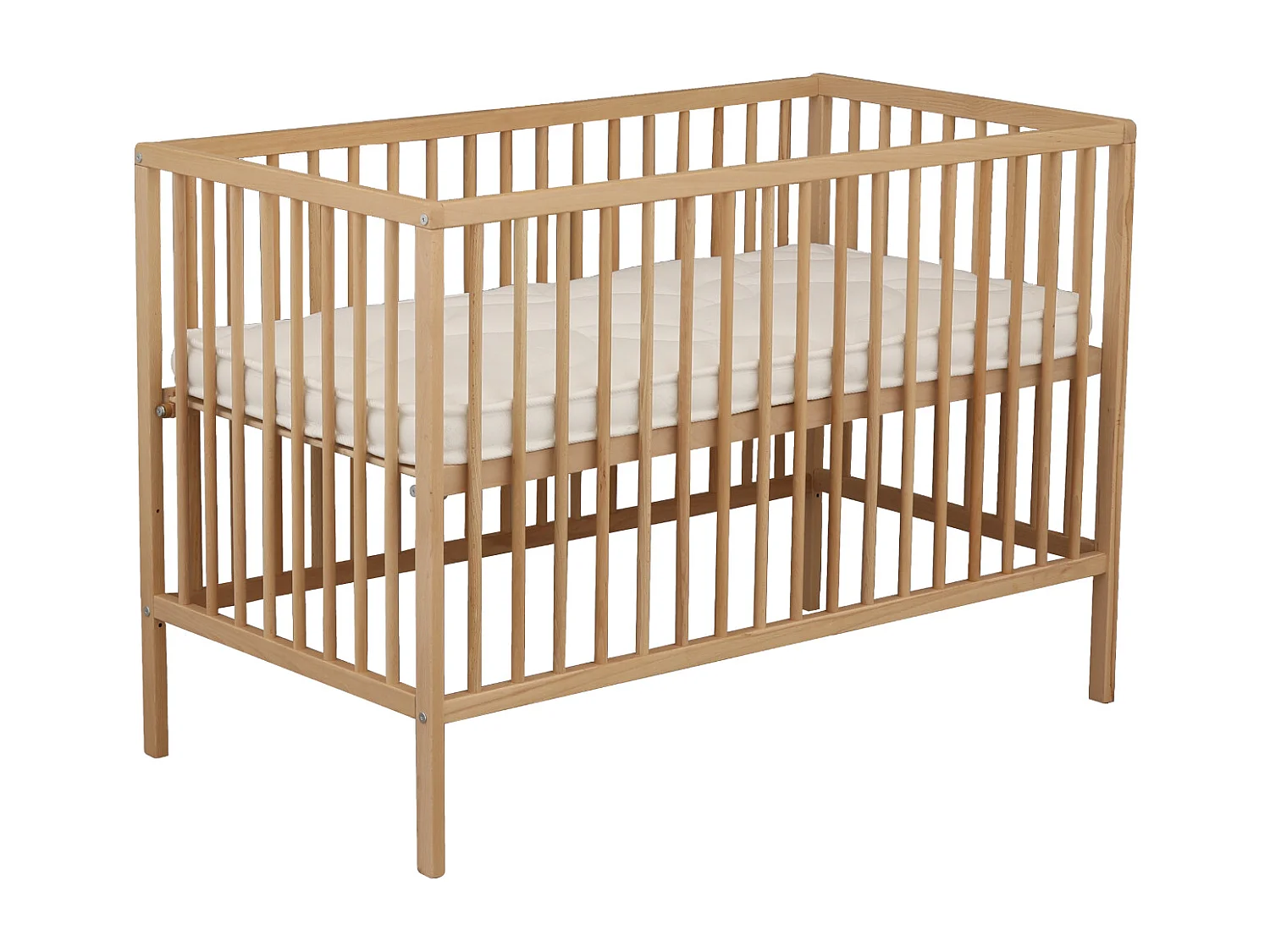 Cuna de madera con listones con colchón de 120x60