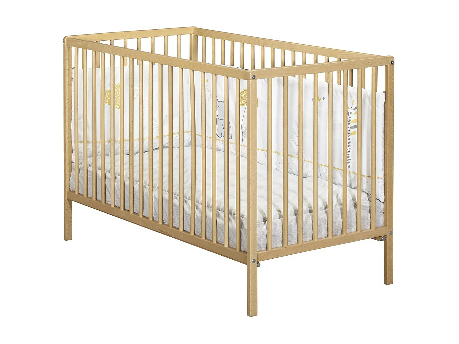 Cuna de madera con listones con colchón de 120x60