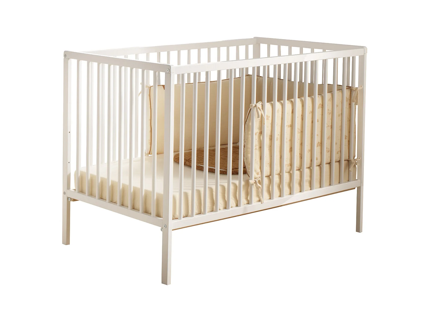 Cuna de madera con listones con colchón de 120x60