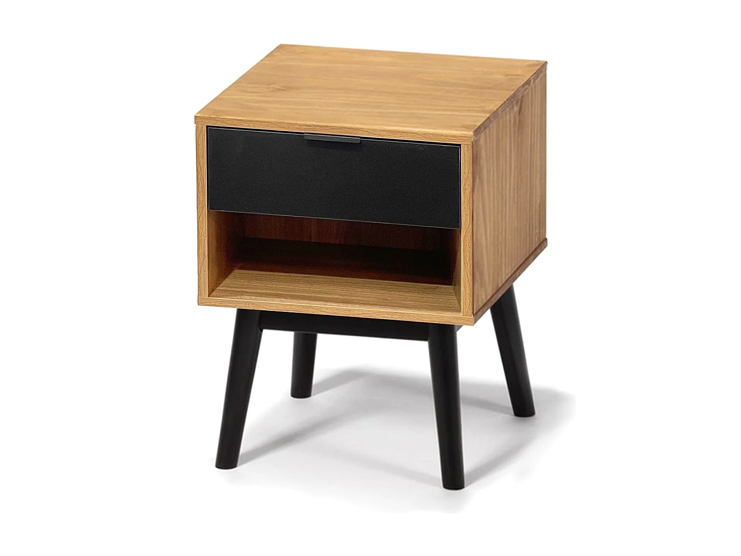 Lot de 2 tables de chevet table de nuit coloris chêne/noir - longueur 40 x profondeur 40 x hauteur 52 cm -JUANIO-