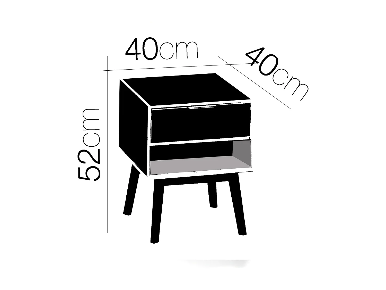 Lot de 2 tables de chevet table de nuit coloris chêne/noir - longueur 40 x profondeur 40 x hauteur 52 cm -JUANIO-