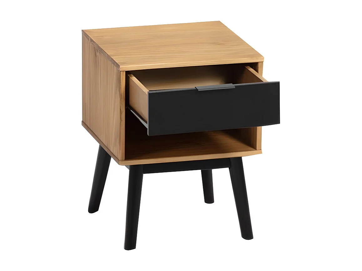 Lot de 2 tables de chevet table de nuit coloris chêne/noir - longueur 40 x profondeur 40 x hauteur 52 cm -JUANIO-