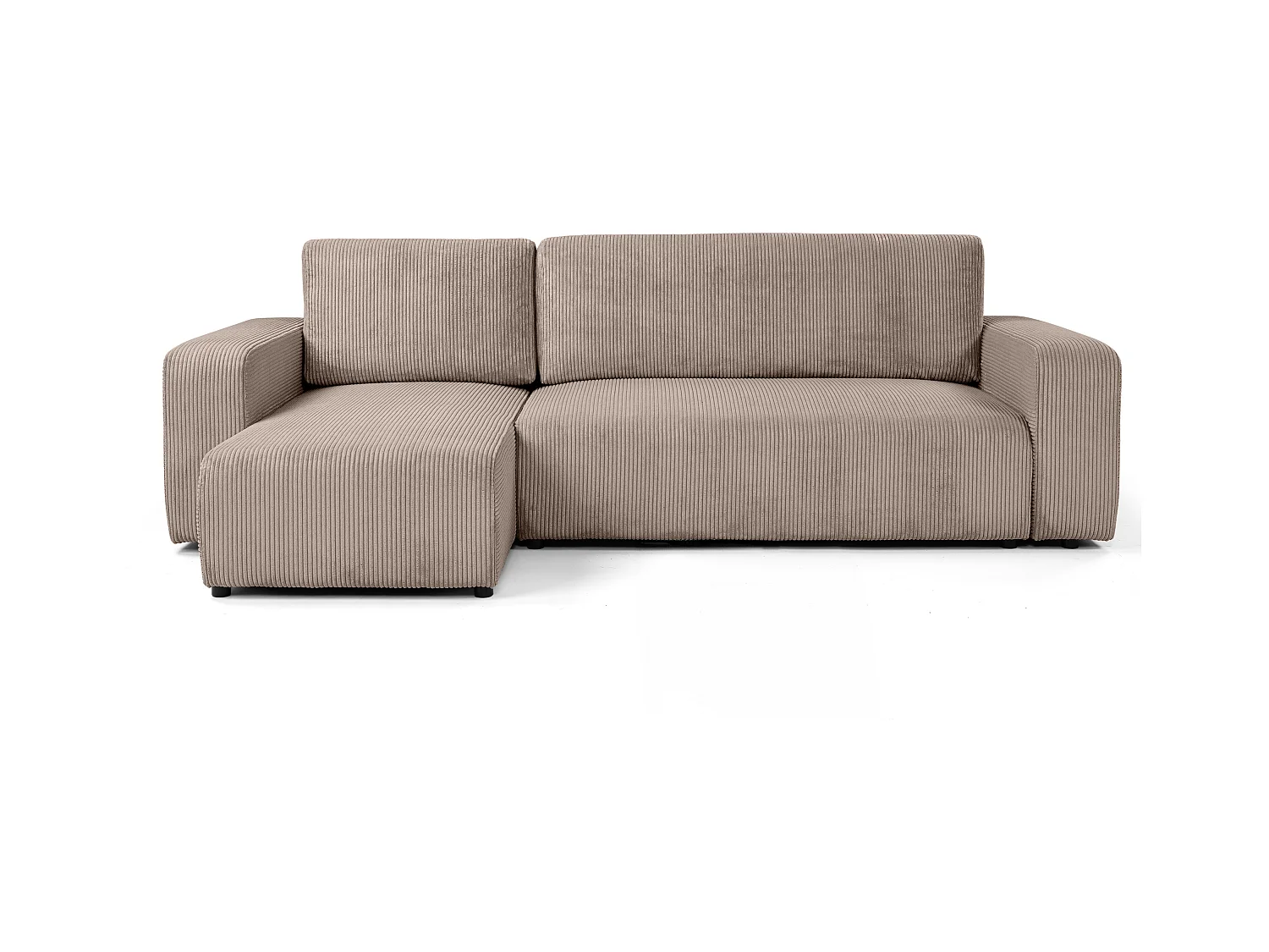 Canapé d'angle GOYA convertible réversible 244 cm coffre de rangement tissu velours côtelé taupe
