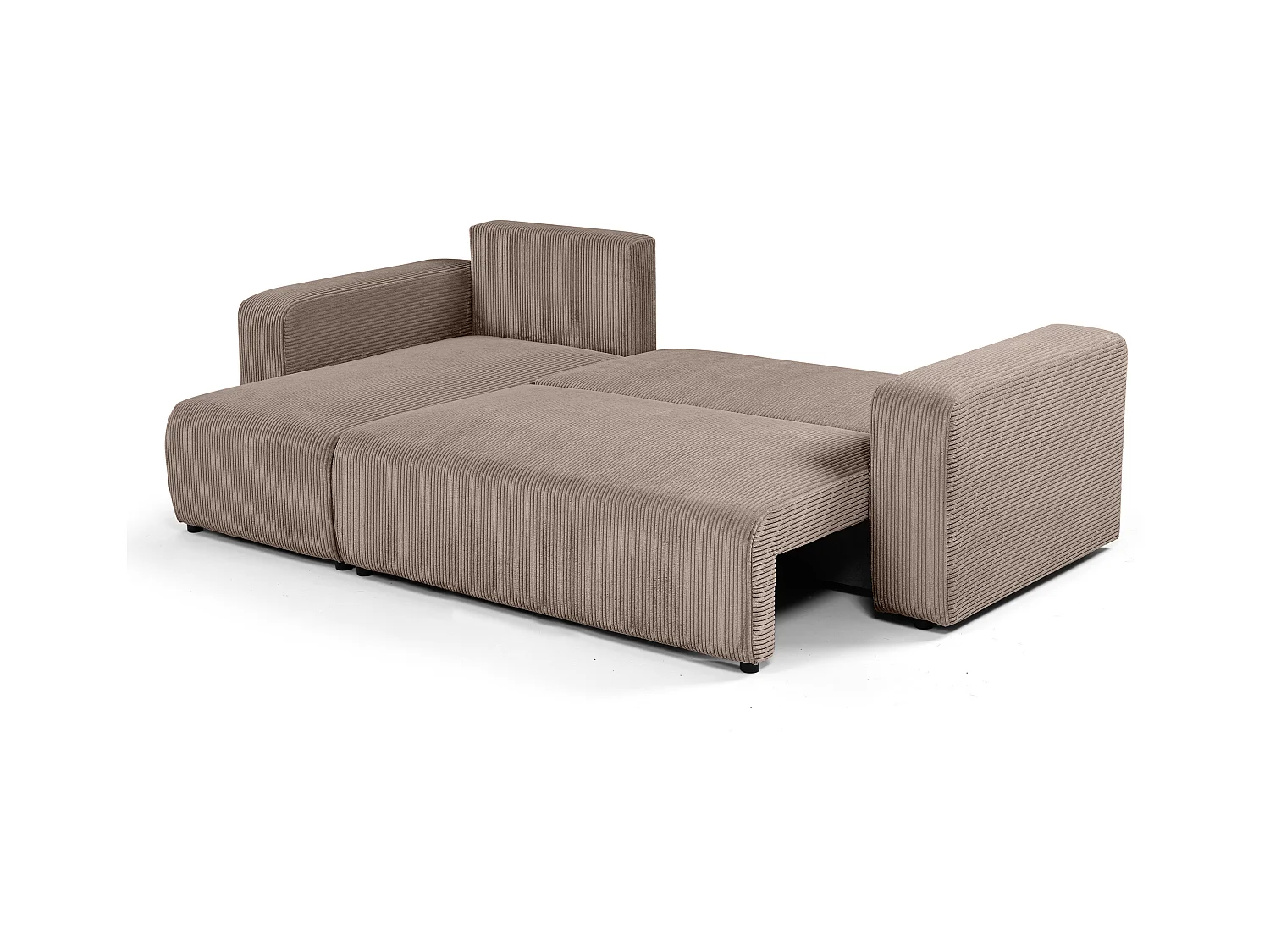 Canapé d'angle GOYA convertible réversible 244 cm coffre de rangement tissu velours côtelé taupe