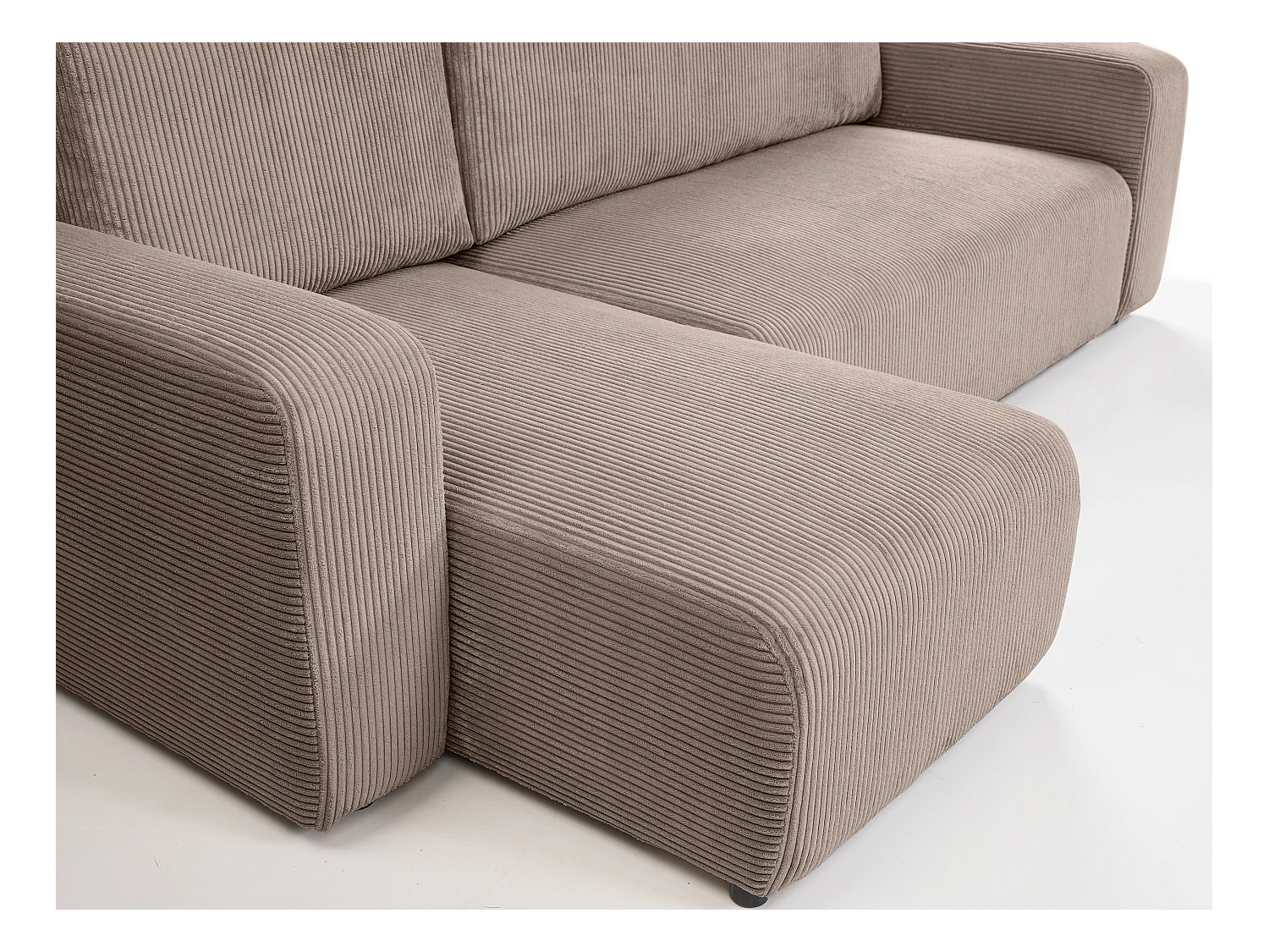 Canapé d'angle GOYA convertible réversible 244 cm coffre de rangement tissu velours côtelé taupe