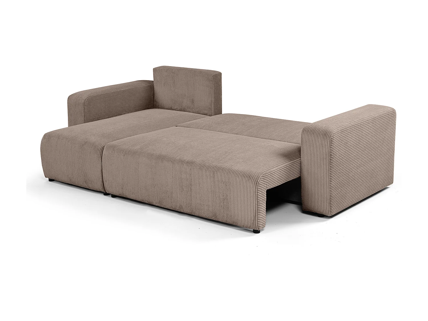 Canapé d'angle GOYA convertible réversible 244 cm coffre de rangement tissu velours côtelé taupe