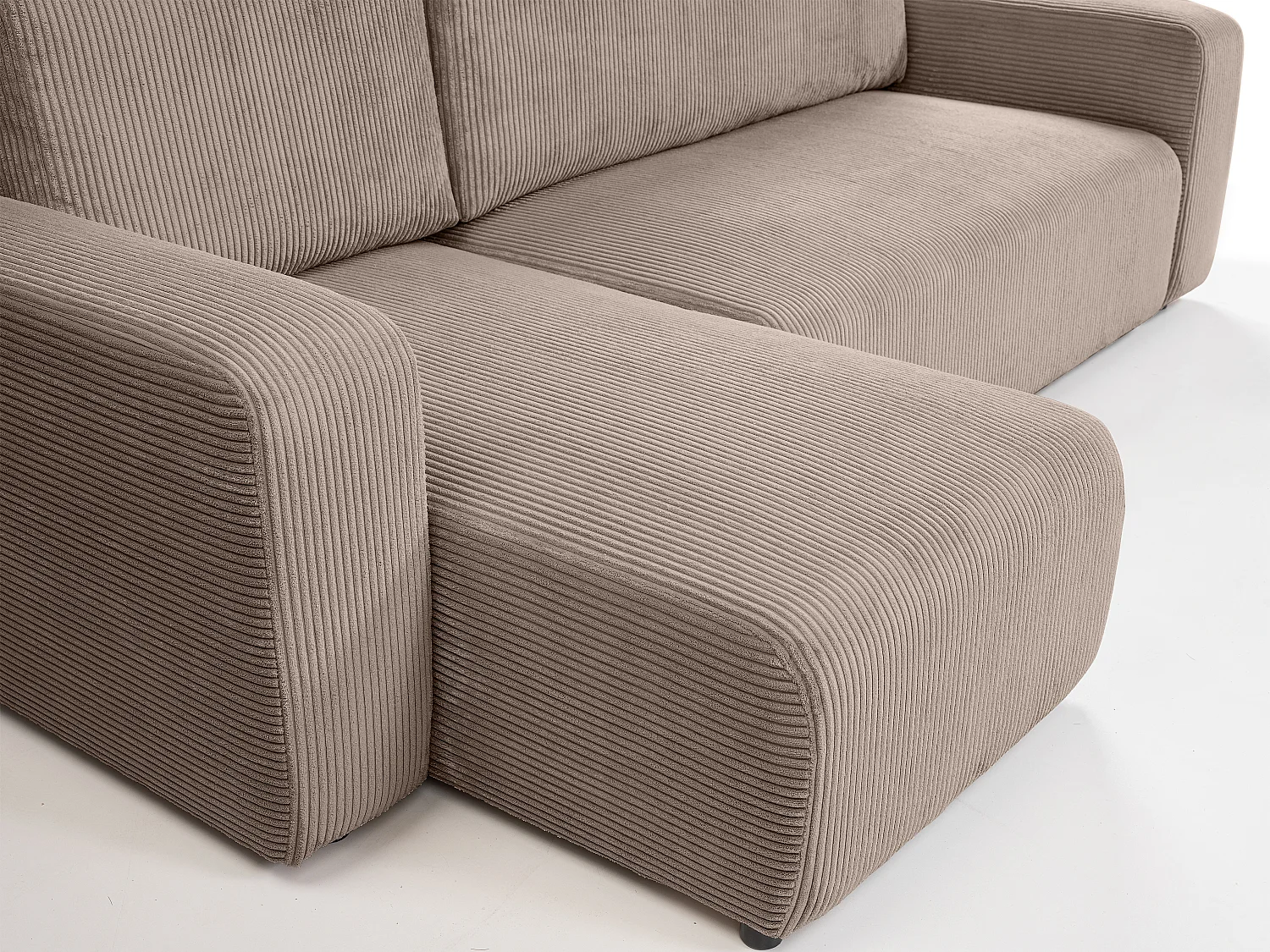 Canapé d'angle GOYA convertible réversible 244 cm coffre de rangement tissu velours côtelé taupe