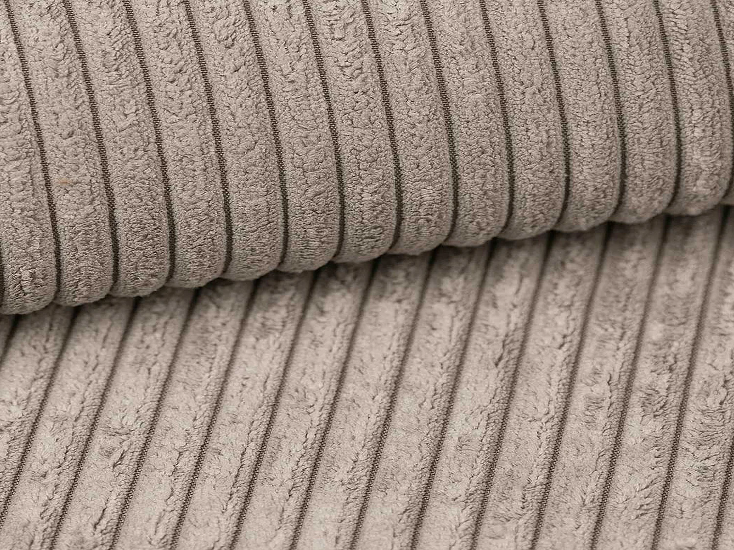 Canapé d'angle GOYA convertible réversible 244 cm coffre de rangement tissu velours côtelé taupe