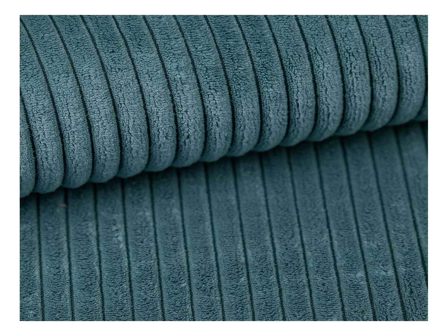 Canapé d'angle GOYA convertible réversible 244 cm coffre de rangement tissu velours côtelé bleu canard