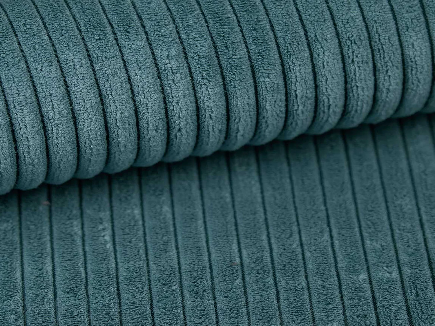 Canapé d'angle GOYA convertible réversible 244 cm coffre de rangement tissu velours côtelé bleu canard