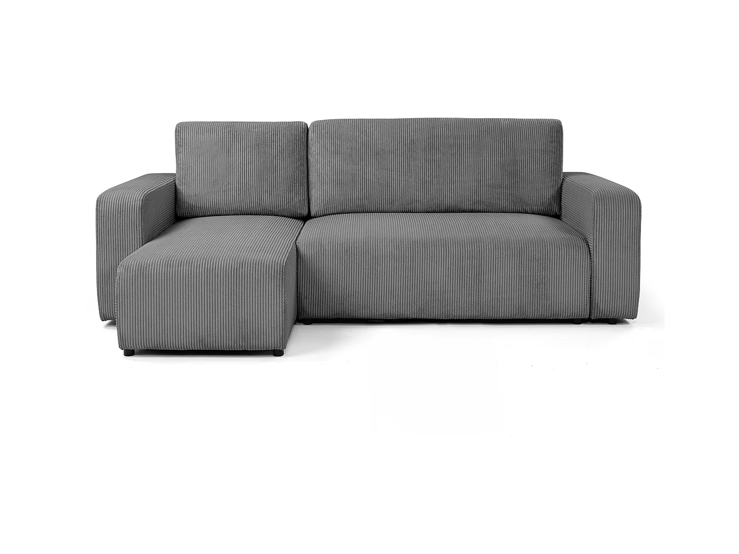 Canapé d'angle GOYA convertible réversible 244 cm coffre de rangement tissu velours côtelé gris