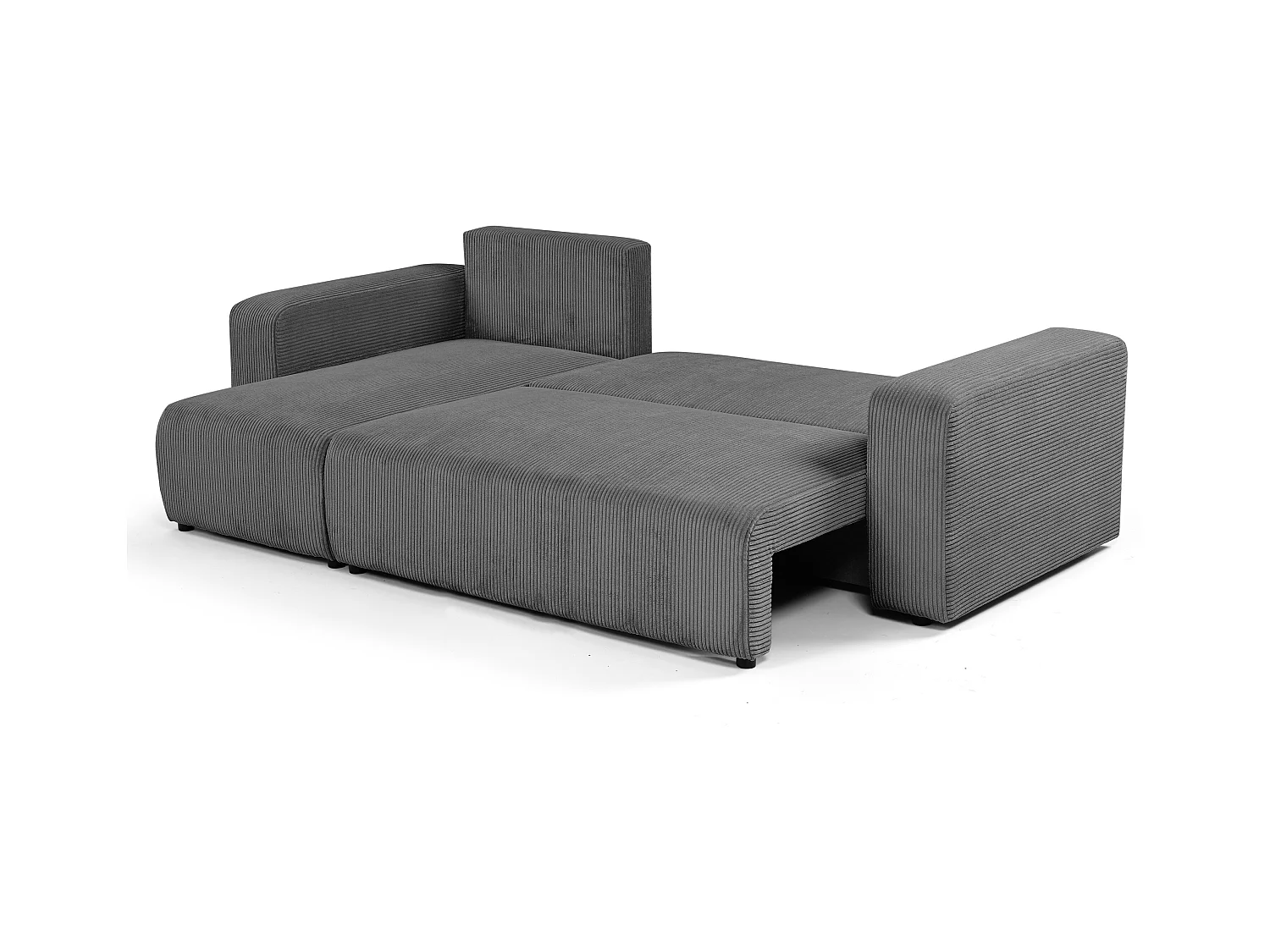 Canapé d'angle GOYA convertible réversible 244 cm coffre de rangement tissu velours côtelé gris