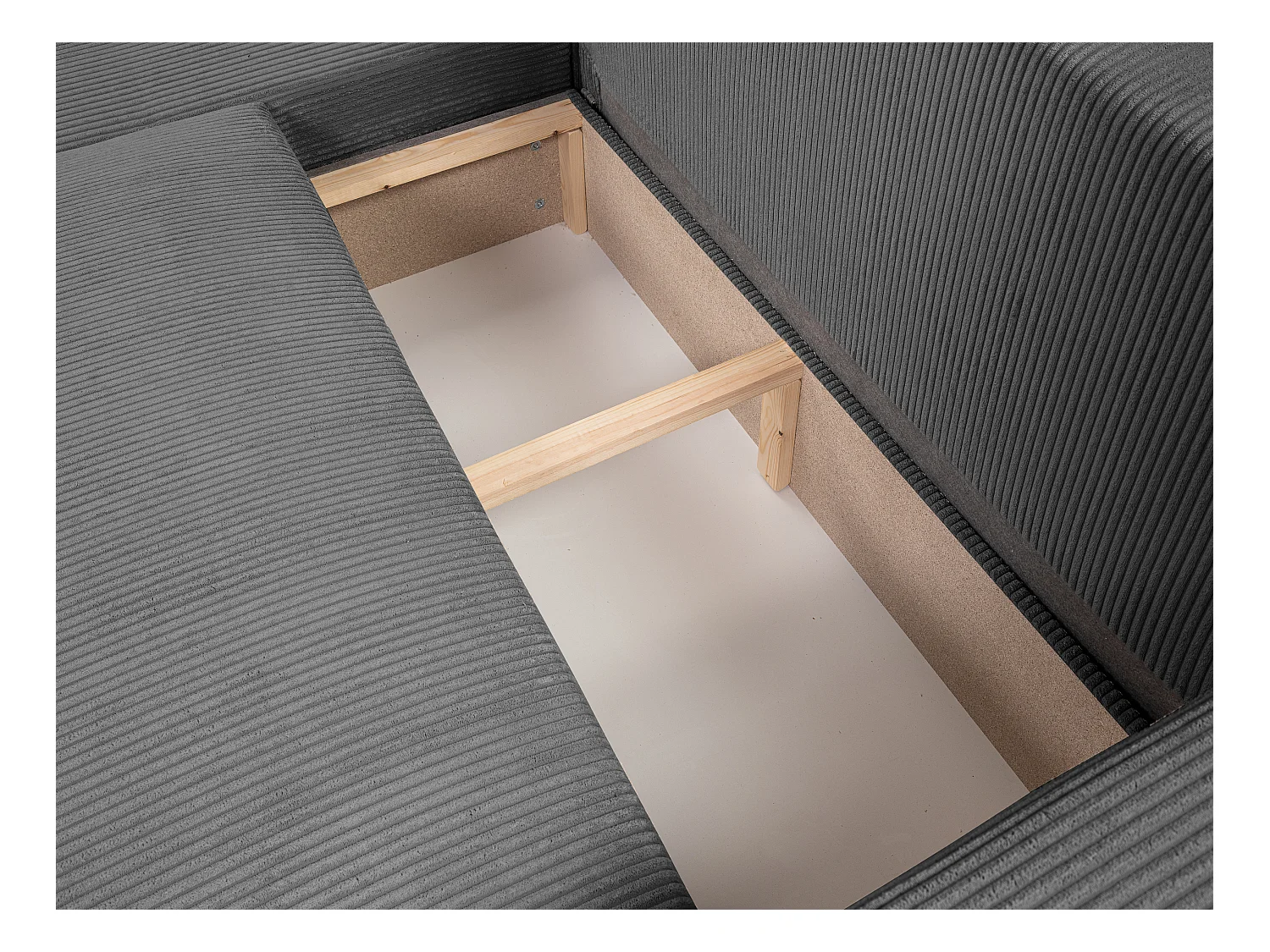 Canapé d'angle GOYA convertible réversible 244 cm coffre de rangement tissu velours côtelé gris