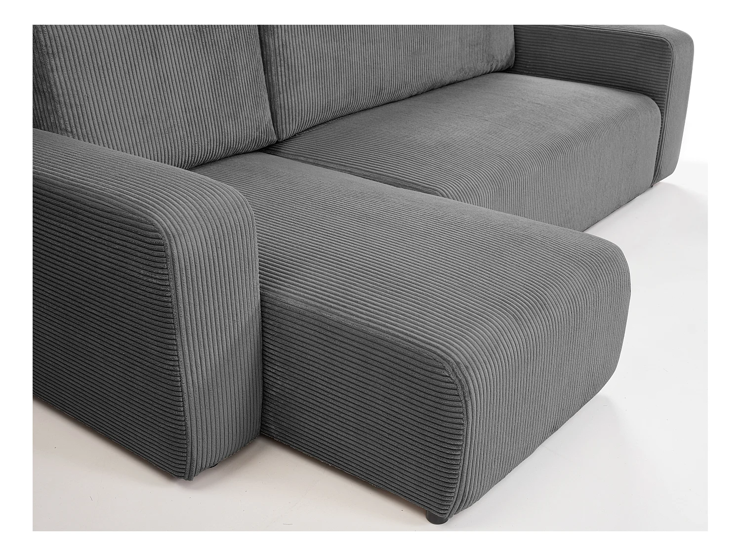 Canapé d'angle GOYA convertible réversible 244 cm coffre de rangement tissu velours côtelé gris