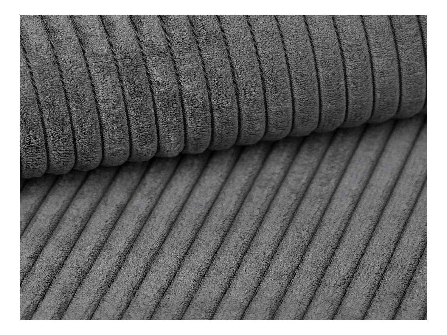 Canapé d'angle GOYA convertible réversible 244 cm coffre de rangement tissu velours côtelé gris