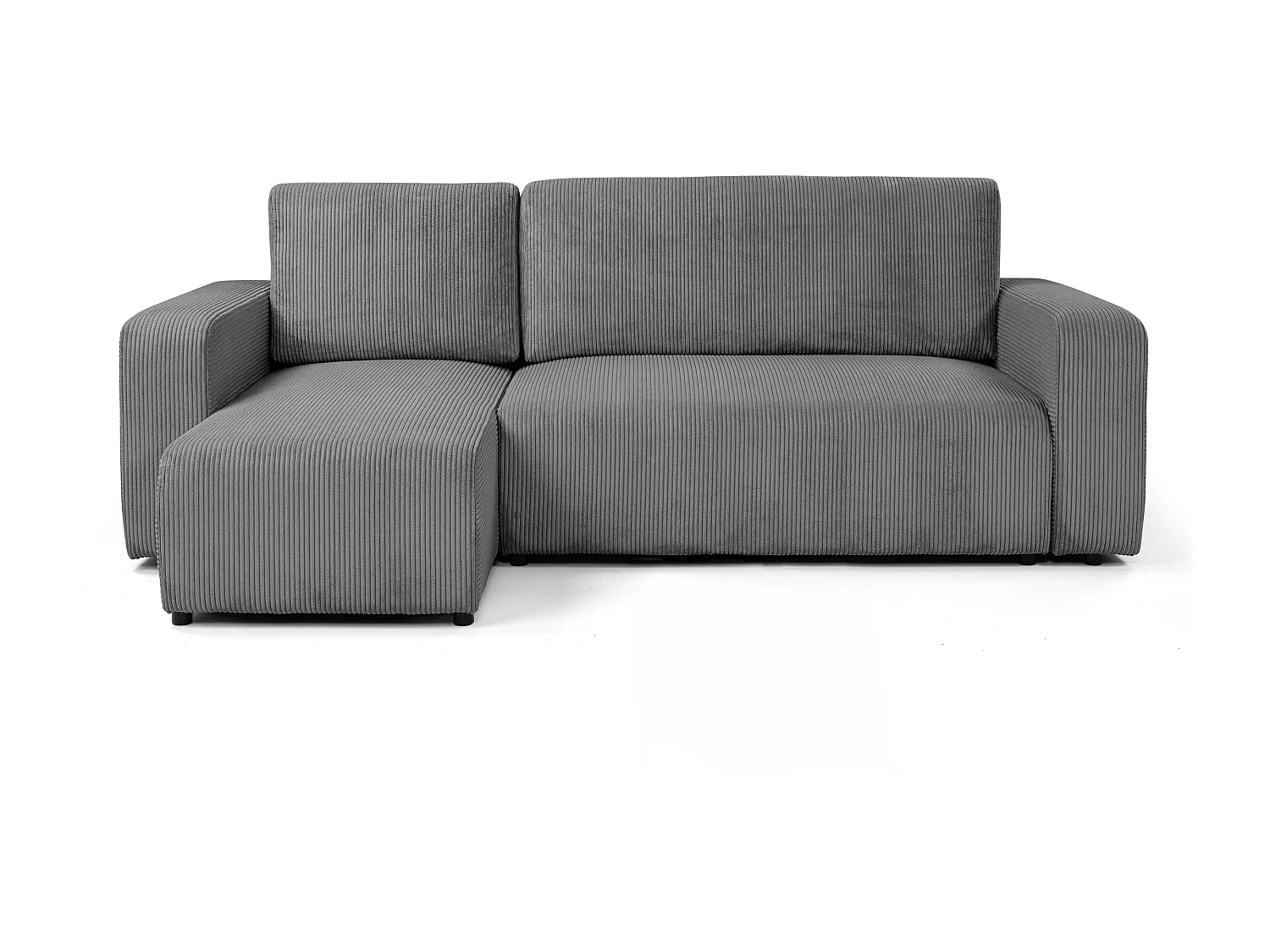 Canapé d'angle GOYA convertible réversible 244 cm coffre de rangement tissu velours côtelé gris