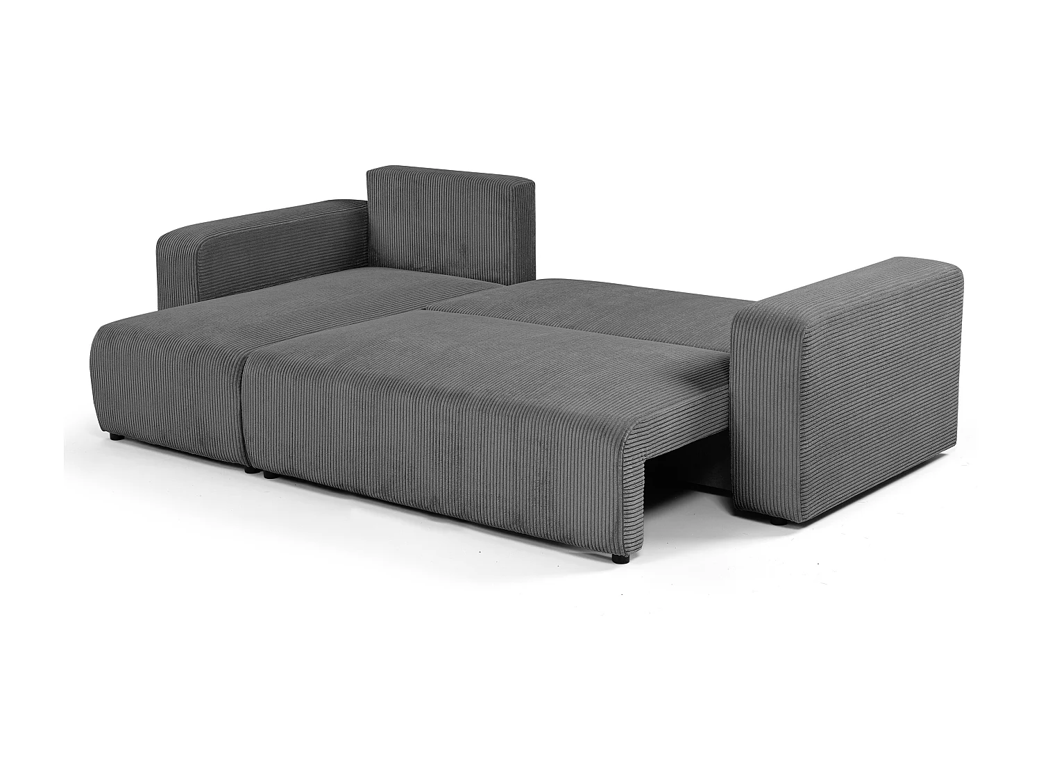 Canapé d'angle GOYA convertible réversible 244 cm coffre de rangement tissu velours côtelé gris