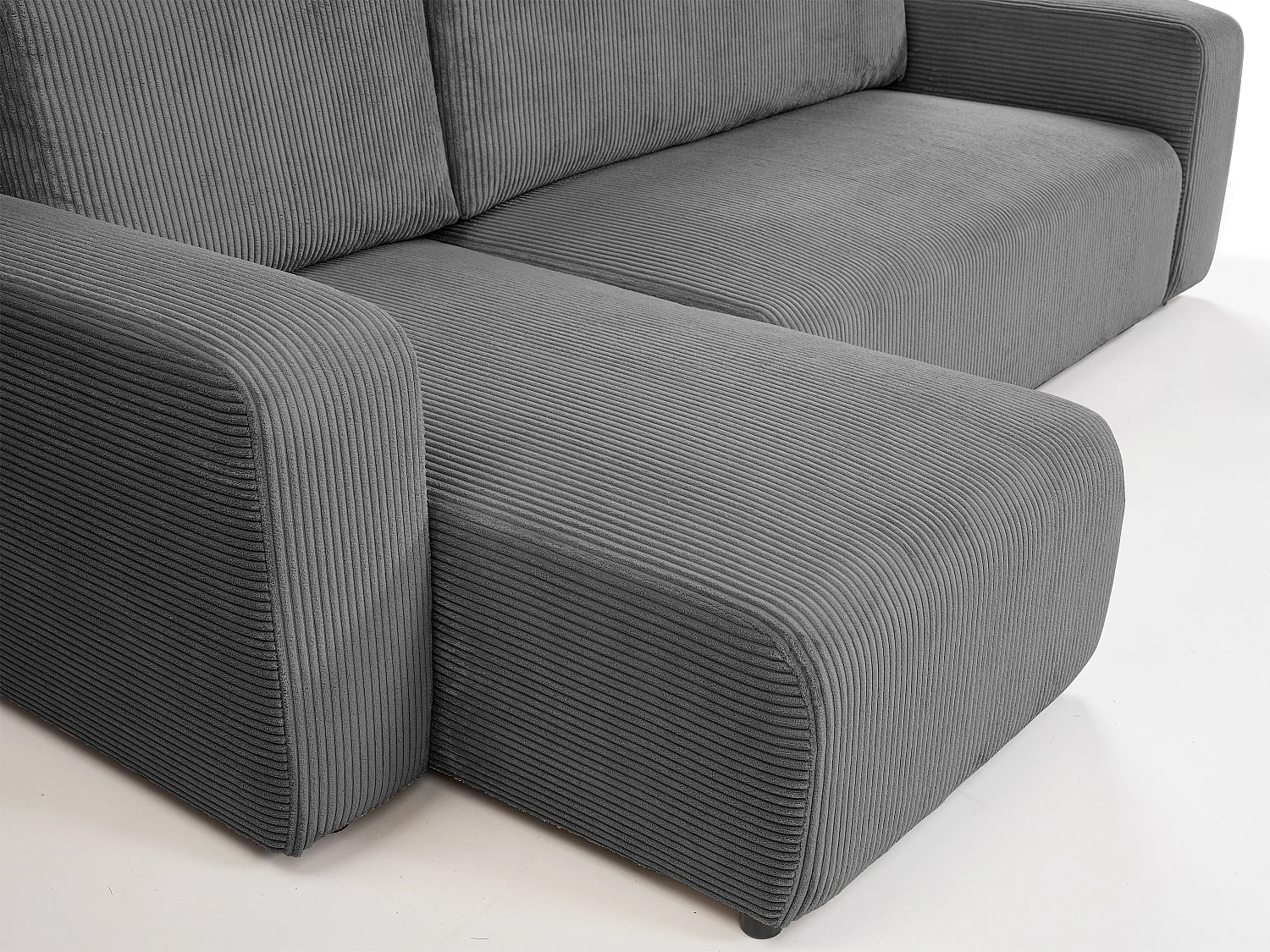 Canapé d'angle GOYA convertible réversible 244 cm coffre de rangement tissu velours côtelé gris