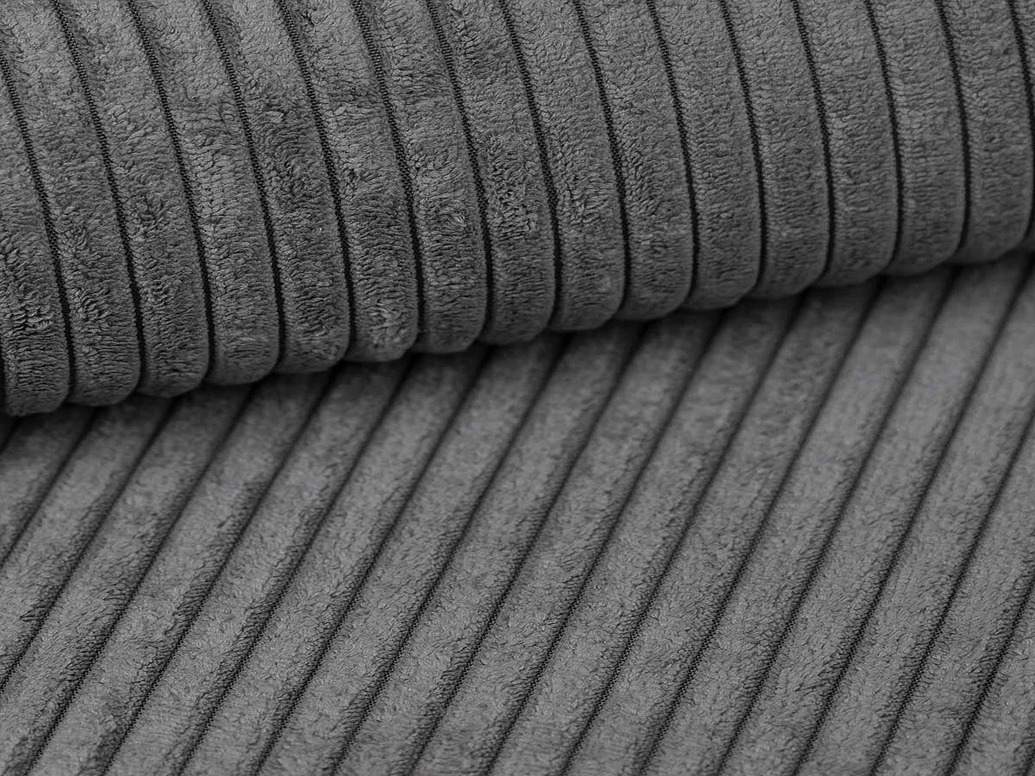 Canapé d'angle GOYA convertible réversible 244 cm coffre de rangement tissu velours côtelé gris