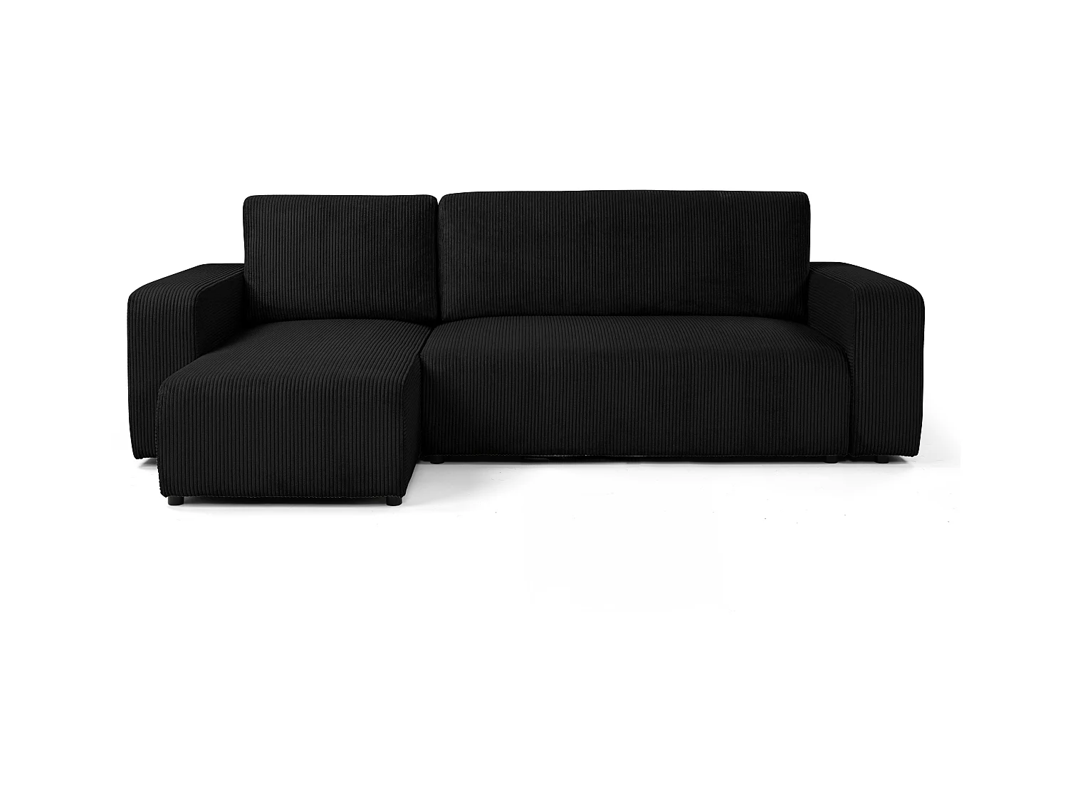 Canapé d'angle GOYA convertible réversible 244 cm coffre de rangement tissu velours côtelé noir