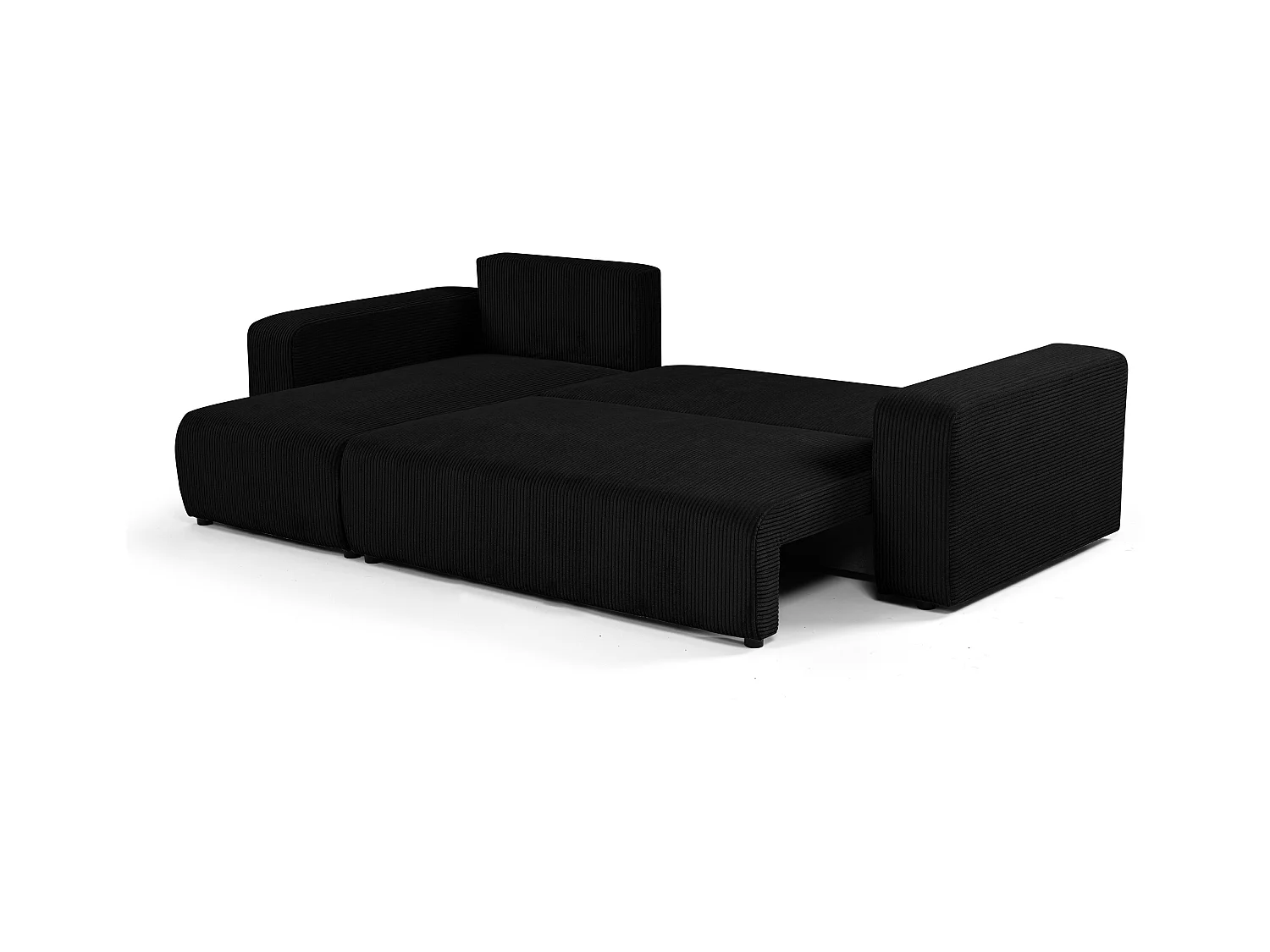 Canapé d'angle GOYA convertible réversible 244 cm coffre de rangement tissu velours côtelé noir