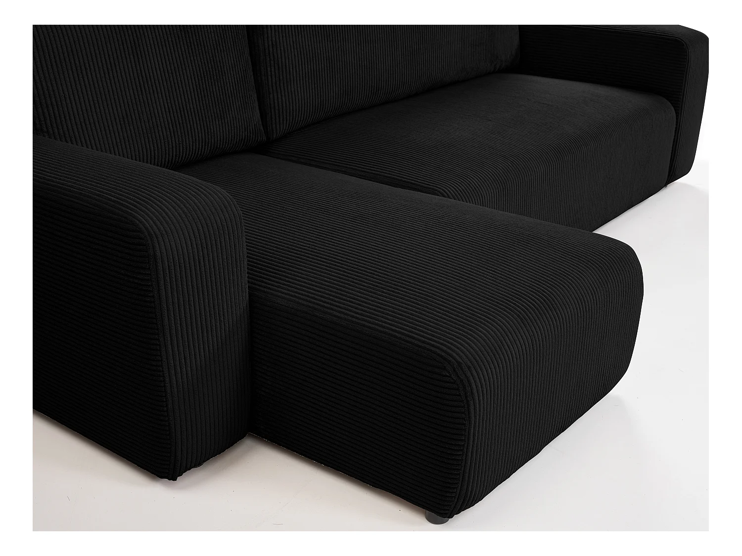 Canapé d'angle GOYA convertible réversible 244 cm coffre de rangement tissu velours côtelé noir