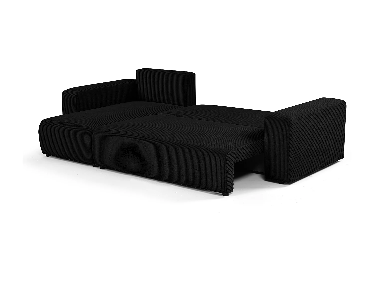 Canapé d'angle GOYA convertible réversible 244 cm coffre de rangement tissu velours côtelé noir