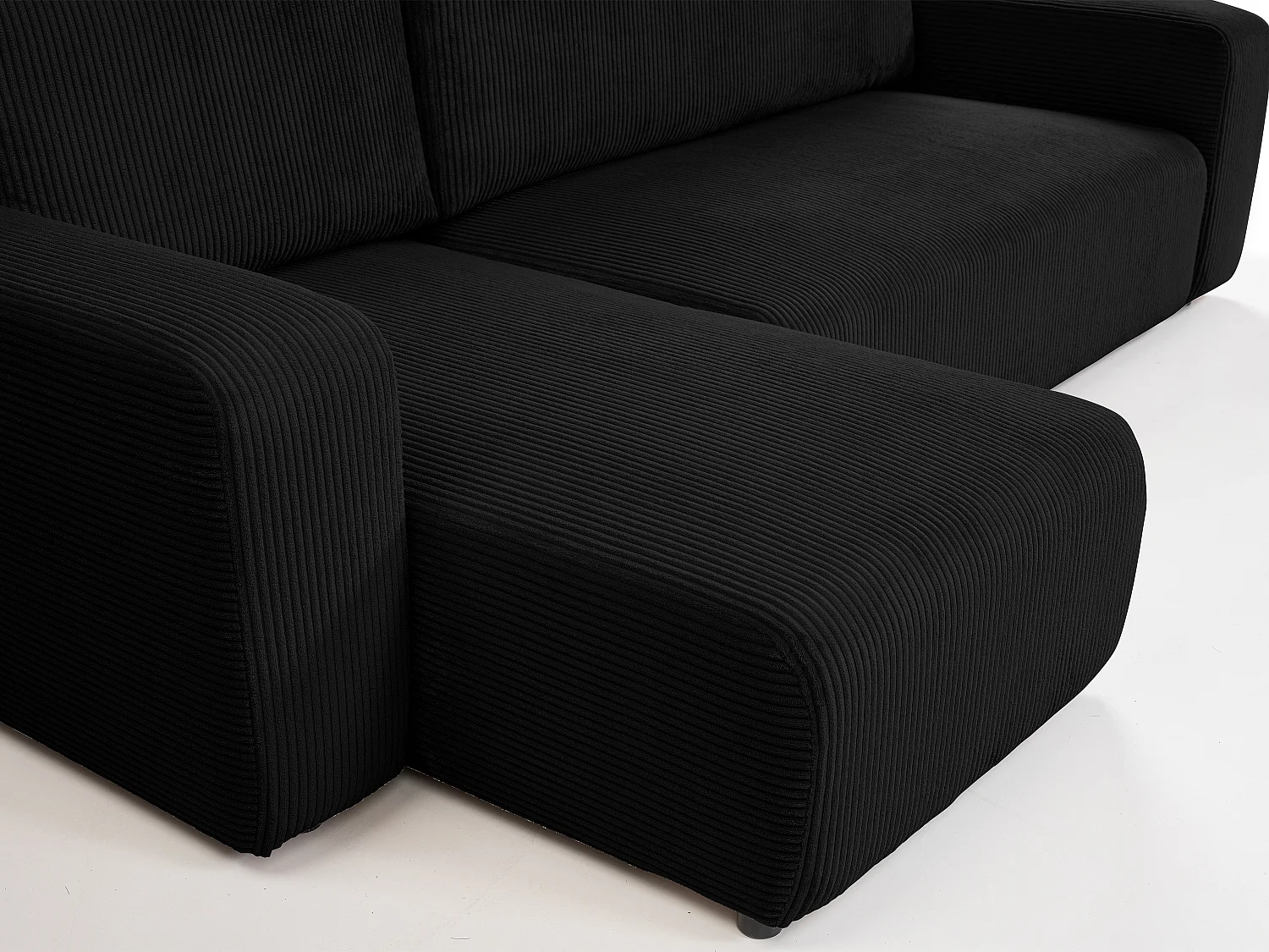 Canapé d'angle GOYA convertible réversible 244 cm coffre de rangement tissu velours côtelé noir