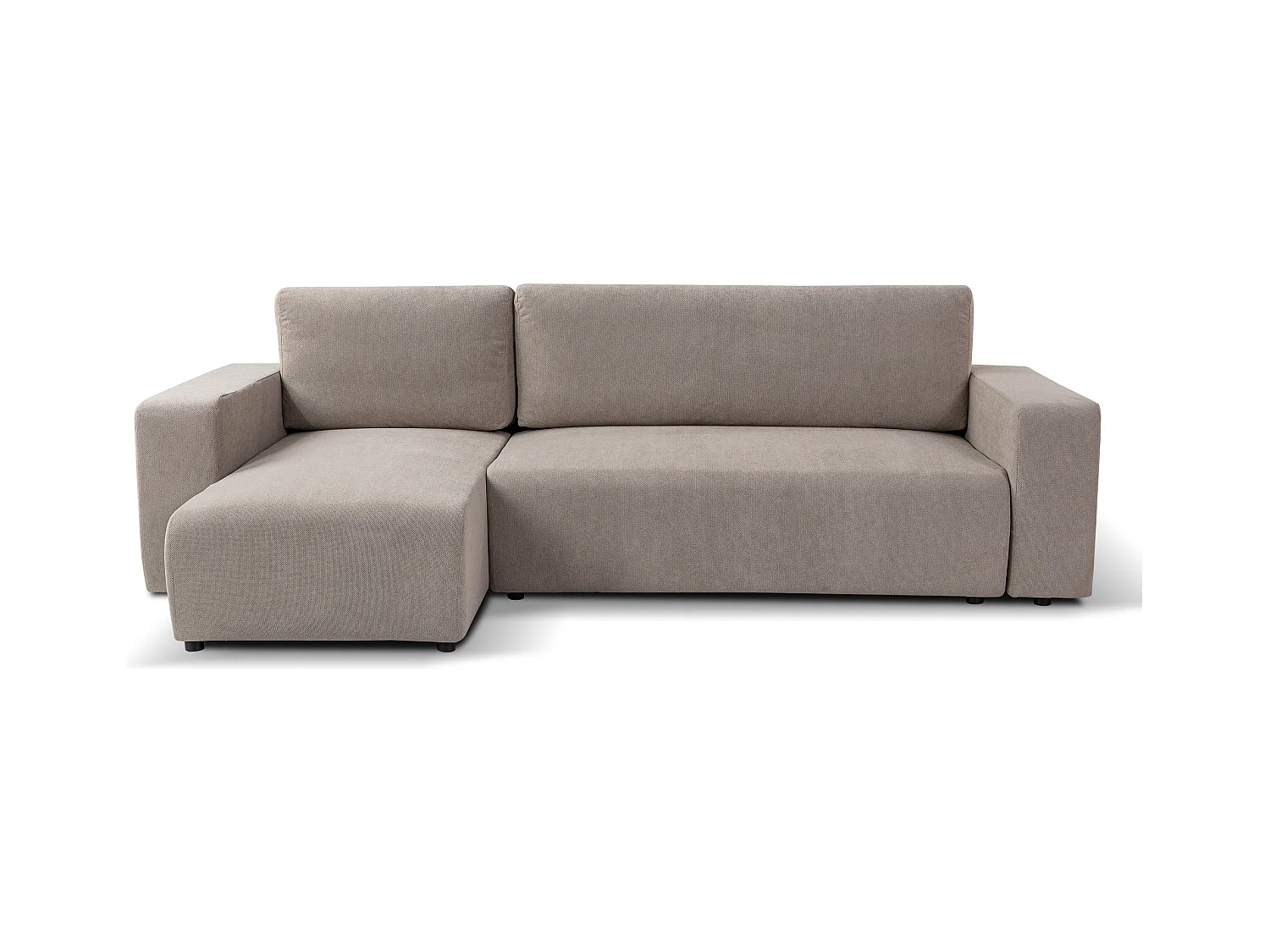 Canapé d'angle GOYA convertible réversible 244 cm coffre de rangement tissu beige