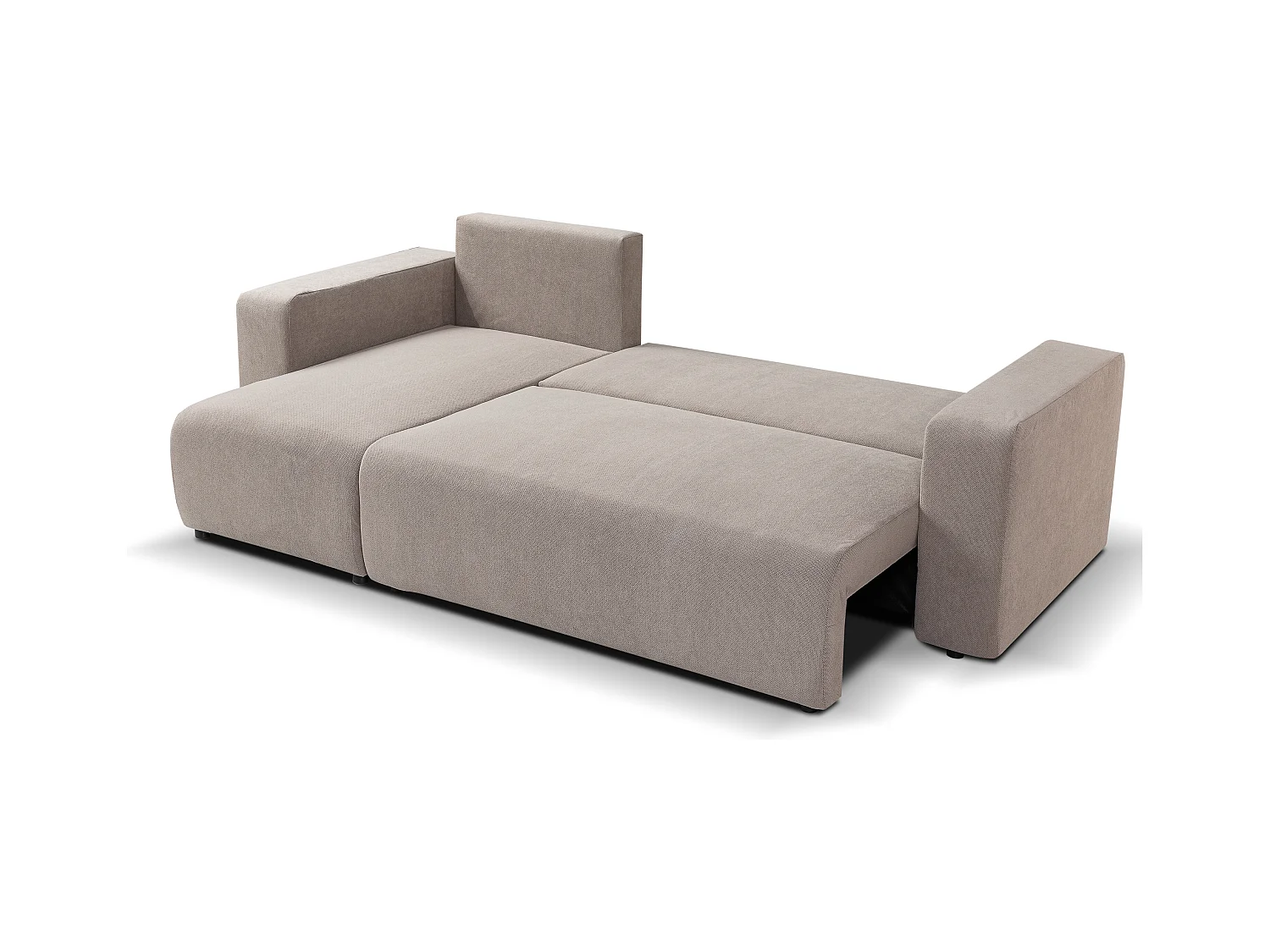 Canapé d'angle GOYA convertible réversible 244 cm coffre de rangement tissu beige