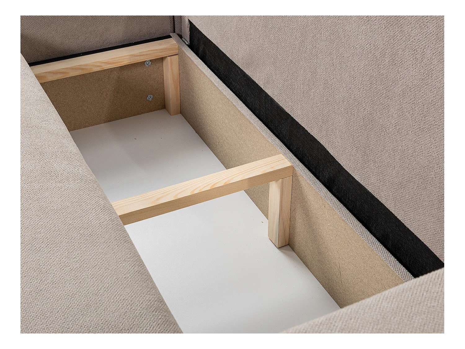 Canapé d'angle GOYA convertible réversible 244 cm coffre de rangement tissu beige