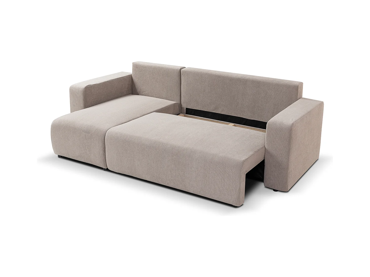 Canapé d'angle GOYA convertible réversible 244 cm coffre de rangement tissu beige