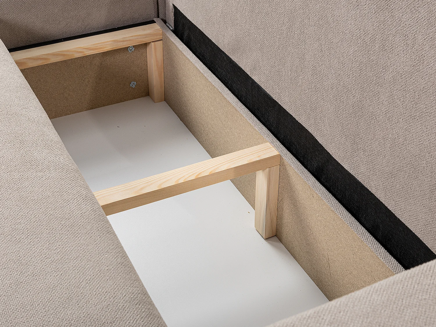 Canapé d'angle GOYA convertible réversible 244 cm coffre de rangement tissu beige