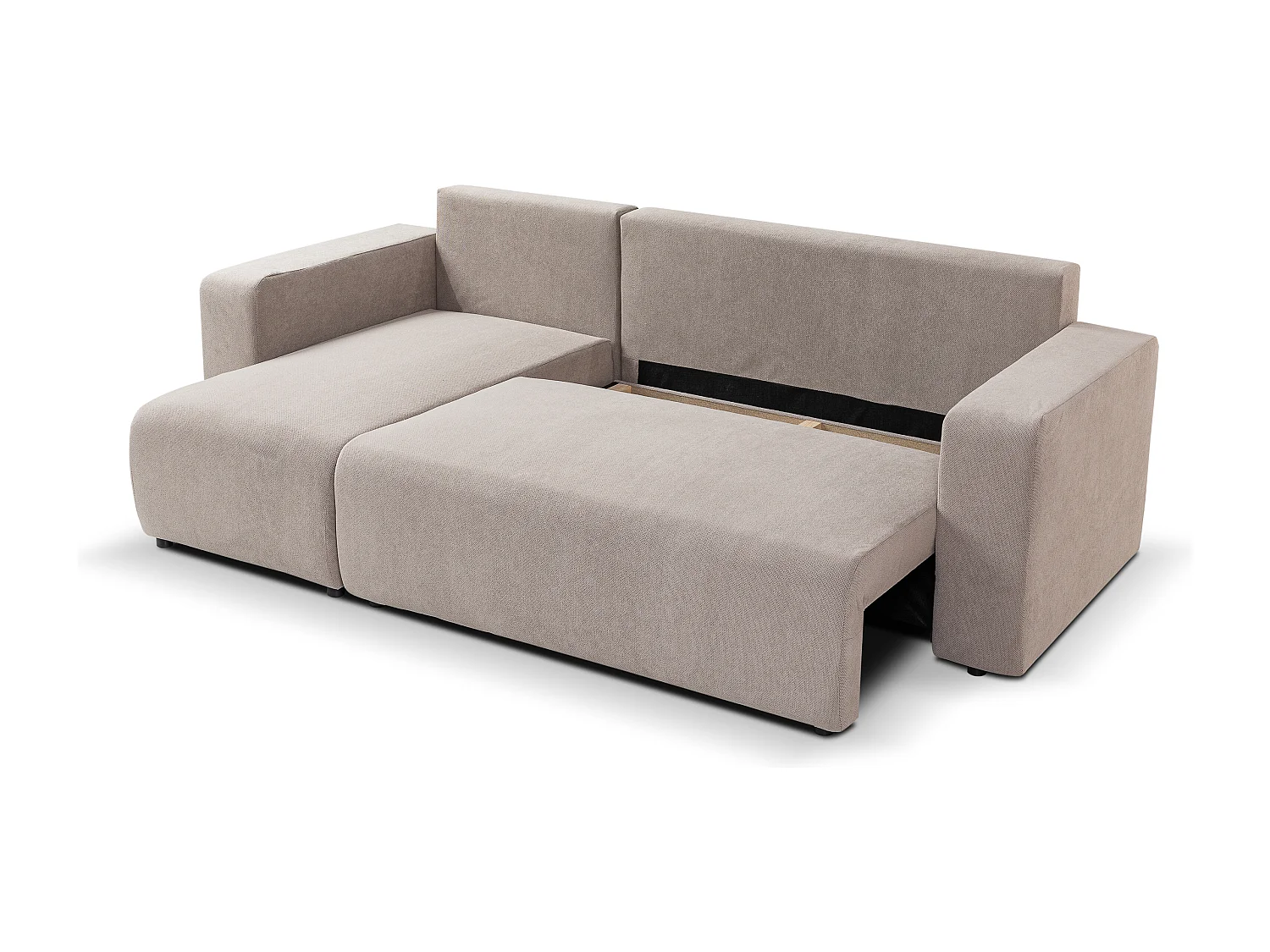 Canapé d'angle GOYA convertible réversible 244 cm coffre de rangement tissu beige