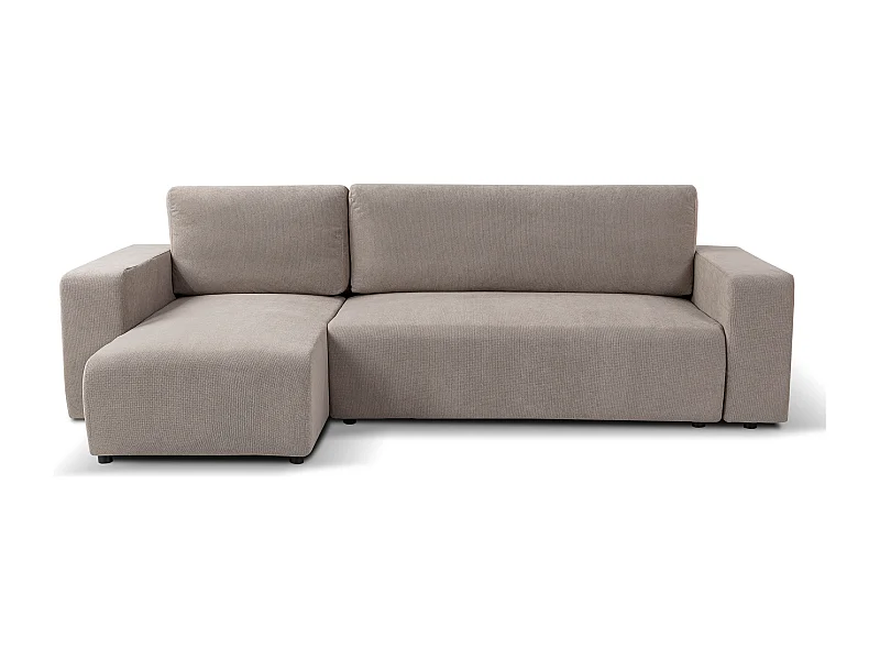 Canapé d'angle GOYA convertible réversible 244 cm coffre de rangement tissu beige
