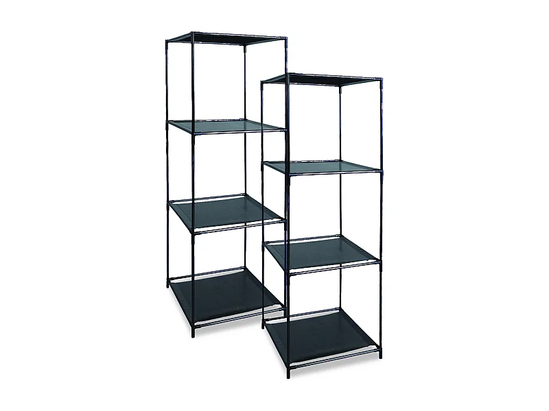 Lot de 2 étagère carrée avec 4 tablettes coloris noir, étagère pour vêtements/jouets en tissu avec structure en métal noir