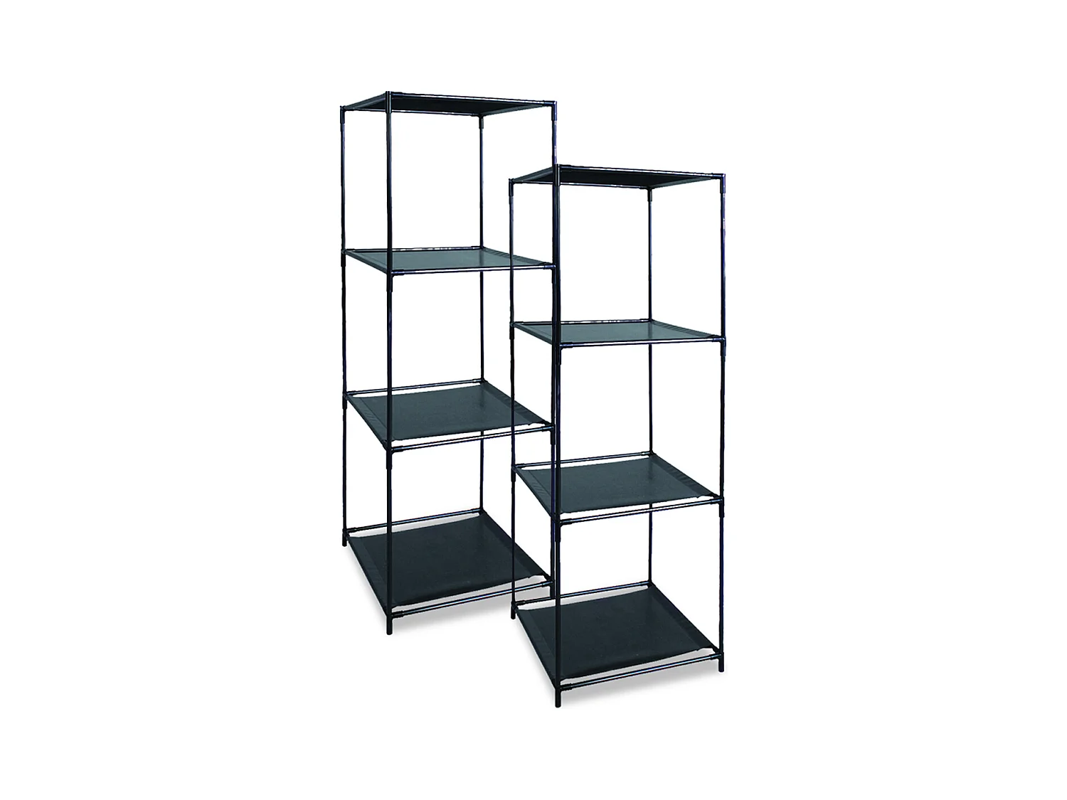 Lot de 2 étagère carrée avec 4 tablettes coloris noir, étagère pour vêtements/jouets en tissu avec structure en métal noir