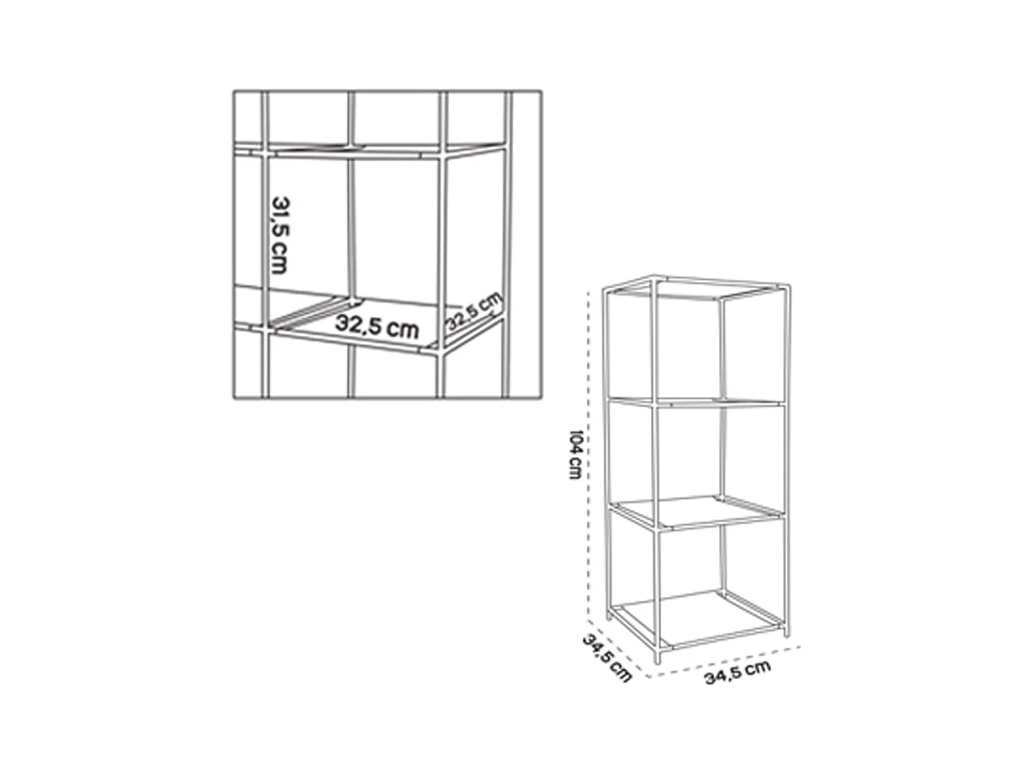 Lot de 2 étagère carrée avec 4 tablettes coloris noir, étagère pour vêtements/jouets en tissu avec structure en métal noir