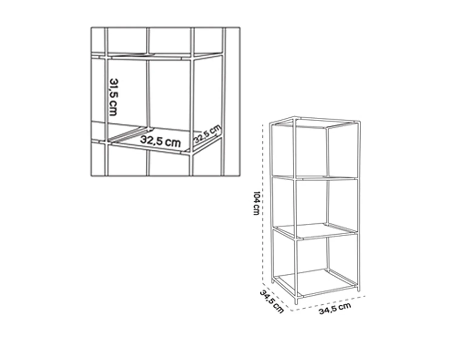 Lot de 2 étagère carrée avec 4 tablettes coloris noir, étagère pour vêtements/jouets en tissu avec structure en métal noir