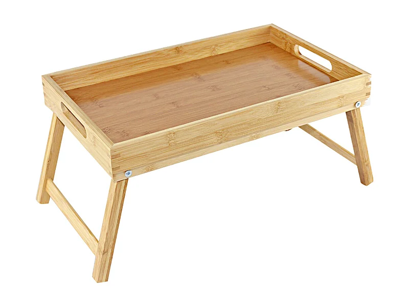 Lot de 6 plateau de petit-déjeuner avec pieds pliables, plateau de lit, plateau de service en bambou - Longueur 44 x Profondeur 27 x Hauteur (5.5-22.5) cm -JUANIO-